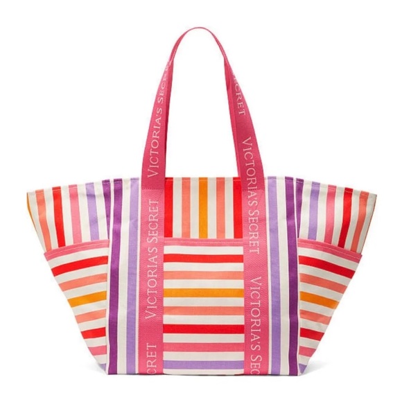 Victoria's Secret Handbags - VICTORIA’S SECRET PINK RAINBOW STRIPED WEEKENDER TOTE BAG TRAVEL CARRY ON LARGE